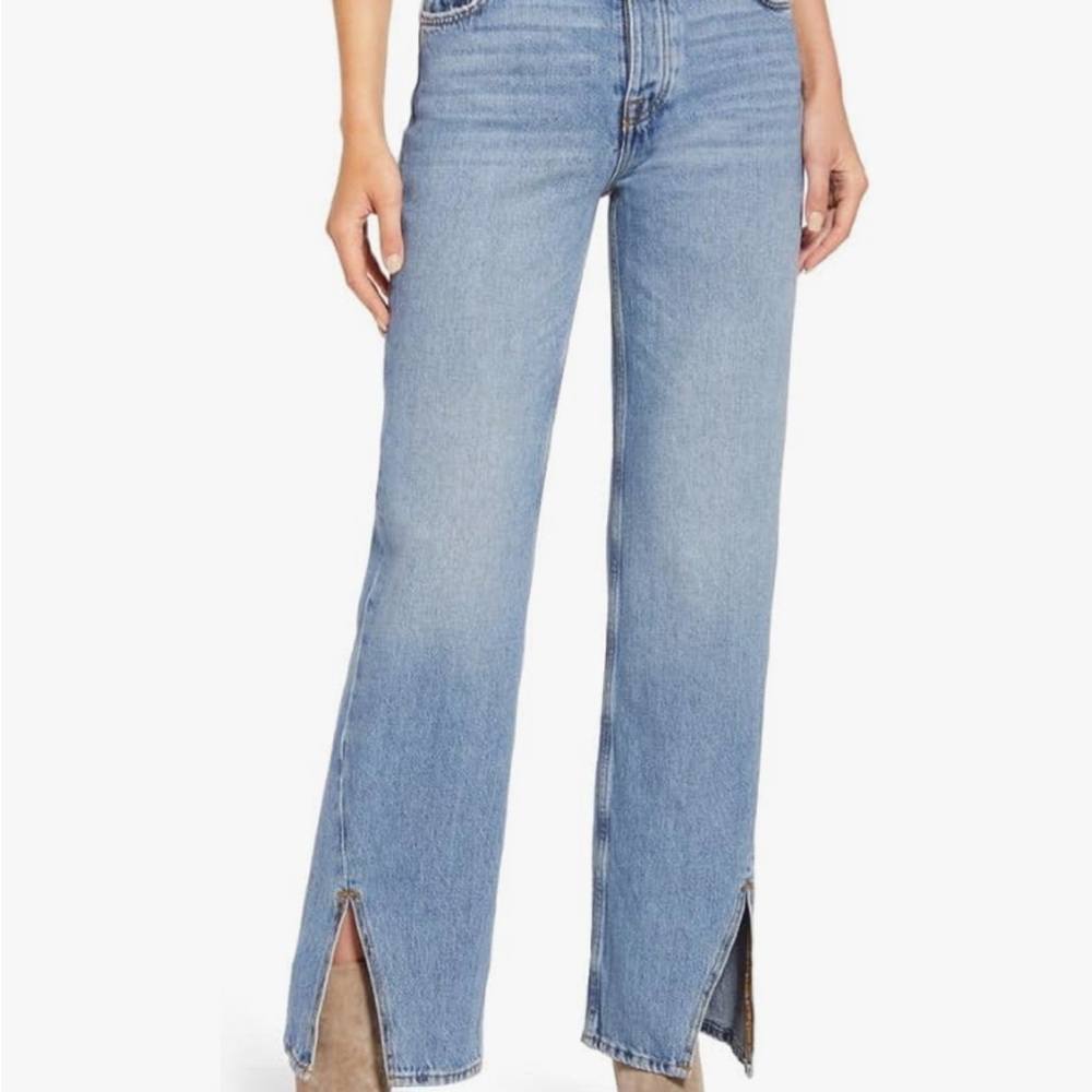 Women's High Rise Free People Blue Jeans with Slit Hem